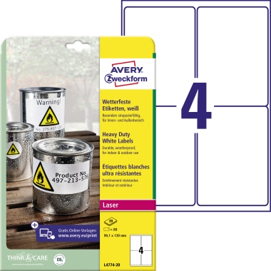 Avery Zweckform Folienetikett L4774-20 99,1x135mm 80 Stück