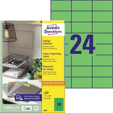Avery Zweckform Universaletikett 3450 70x37mm grün 2.400 Stück