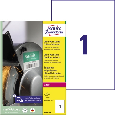 Ultra-Resistente Etiketten L7917-40 210x297mm weiß 40 Stück