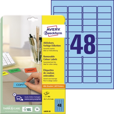 Avery Zweckform Etikett L6039-20 45,7x21,2mm blau 960 Stück