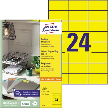 Avery Zweckform Universaletikett 3451 70x37mm gelb 2.400 Stück