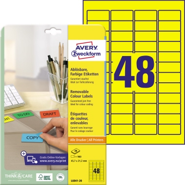 Avery Zweckform Etikett L6041-20 45,7x21,2mm gelb 960 Stück