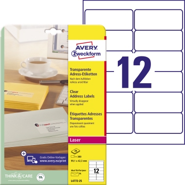 Avery Zweckform Adressetikett L4772-25 transparent 300 Stück