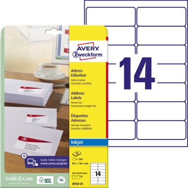 Etikett Adress 99,1x38,1mm DIN lang Inkjet spezialb. 1400St 100Blatt