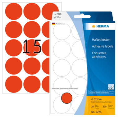 HERMA Markierungspunkt 2276 32mm leuchtrot 360 Stück