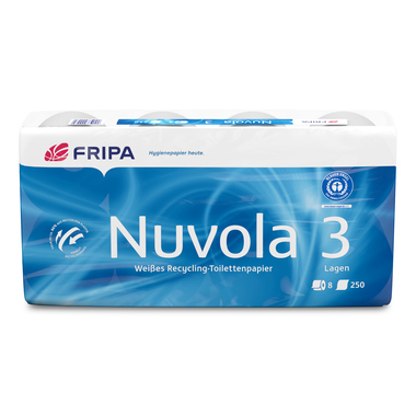 Fripa Toilettenpapier Nuvola 1200801 3-lagig recycling weiß 8 Rollen/Pack.