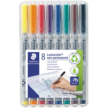 STAEDTLER Folienstift Lumocolor 316 WP8 non-permanent F fein 0,6mm sortiert 8 Stück