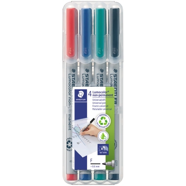 STAEDTLER Folienstift Lumocolor 316 WP4 non-permanent F fein 0,6mm sortiert 4 Stück