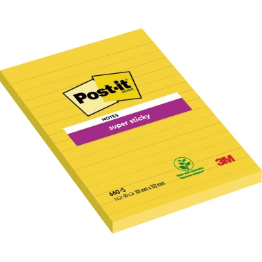 Post-it Super Sticky Notes Haftnotizen /660S, narzissengelb, liniert, 102x152mm, 75Blatt