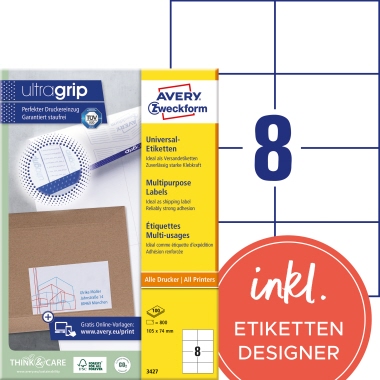 Avery Zweckform Universaletikett 3427 105x74mm weiß 800 Stück