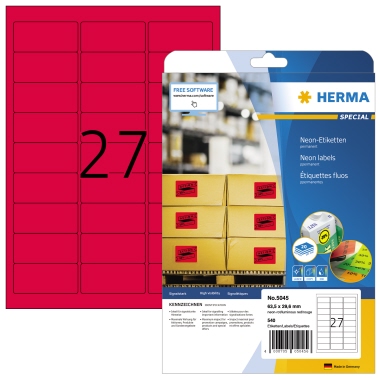 HERMA Etikett 5045 63,5x29,6mm neonrot 540 Stück