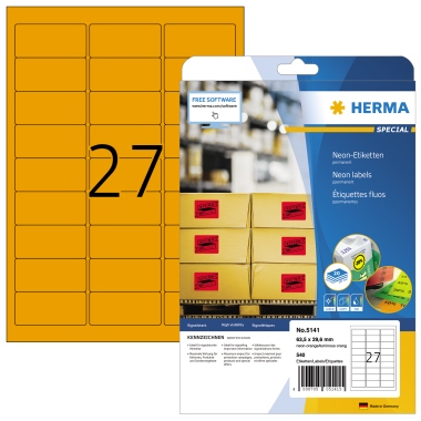 HERMA Etikett 5141 63,5x29,6mm neonorange 540 Stück