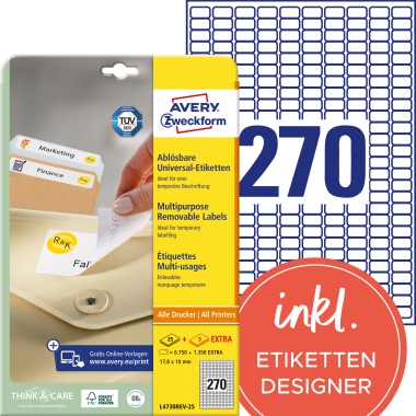 Avery Zweckform Etikett L4730REV-25 17,8x10mm weiß 8.100 Stück