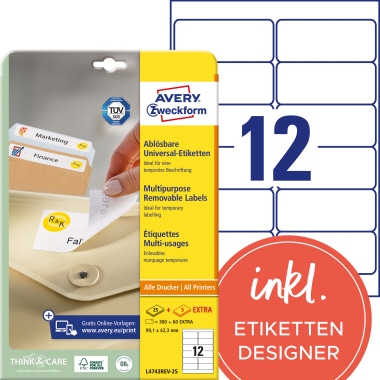 Avery Zweckform Etikett L4743REV-25 99,1x42,3mm weiß 360 Stück