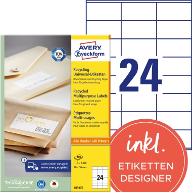 AVERY Zweckform Recycling Etiketten/LR3475 weiß Inhalt 2400 Stück