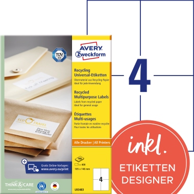 AVERY Zweckform Recycling Etiketten/LR3483 weiß Inhalt 400 Stück