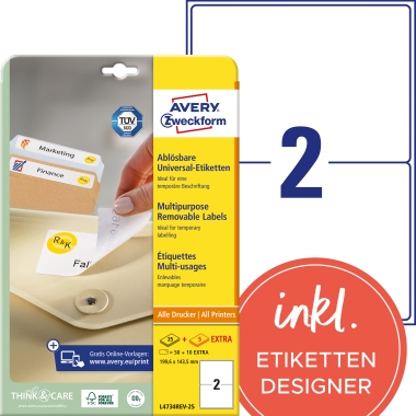 Avery Zweckform Etikett L4734REV-25 199,6x143,5mm weiß 60 Stück