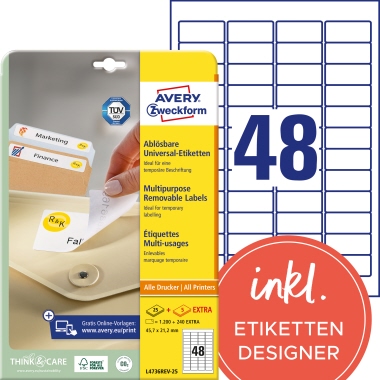 Avery Zweckform Etikett L4736REV-25 45,7x21,2mm weiß 1.440 Stück