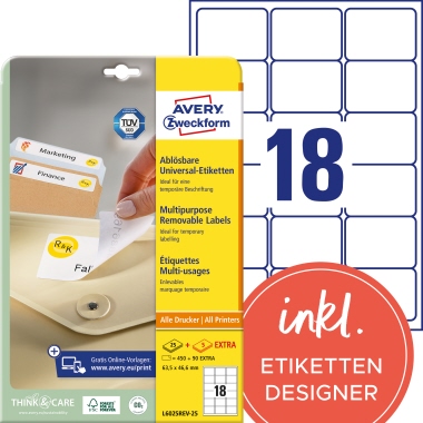 Avery Zweckform Etikett L6025REV-25 63,5x46,6mm weiß 540 Stück