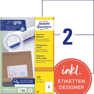 Avery Zweckform Universaletikett 3655 210x148mm weiß 200 Stück
