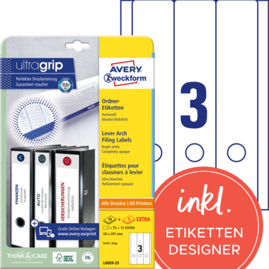Avery Zweckform Ordneretikett L6059-25 59x297mm weiß 90 Stück