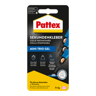 Pattex Sekundenkleber UltraGel Mini Trio PSMG3 Tube 1g 3 Stück