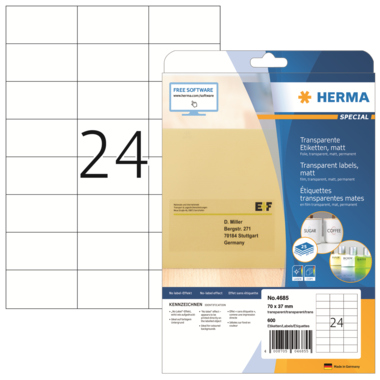 HERMA Etikett 4685 70x37mm Folie transparent 600 Stück