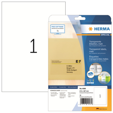 HERMA Etikett 4585 A4 210x297mm transparent 10 Stück