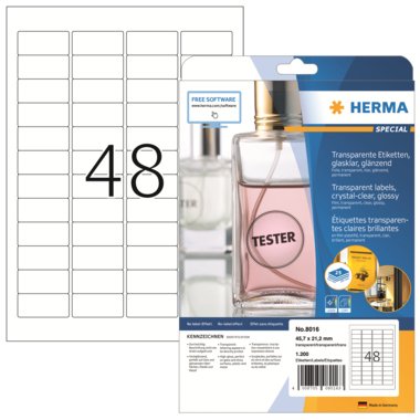HERMA Folienetikett 8016 45,7x21,2mm transparent 1.200 Stück