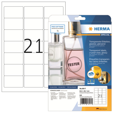 HERMA Folienetikett 8017 63,5x38,1mm transparent 525 Stück