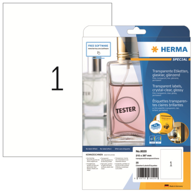 HERMA Folienetikett 8020 210x297mm transparent 25 Stück