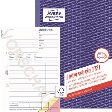 Avery Zweckform Lieferschein 1721 DIN A5 3x40Blatt