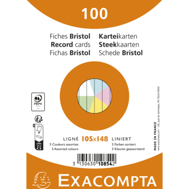 Exacompta Karteikarte 10854E A6 liniert sort. 100St.