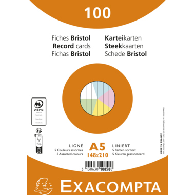 Exacompta Karteikarte 10858E A5 liniert sort. 100St.