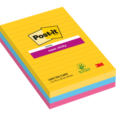 Post-it Haftnotiz Super Sticky 4690-S3R 101x152mm lin. 3 Stück