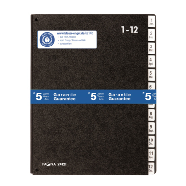 PAGNA Pultordner 24121-04 DIN A4 1-12/Jan-Dez 12Fächer Hartpappe schwarz