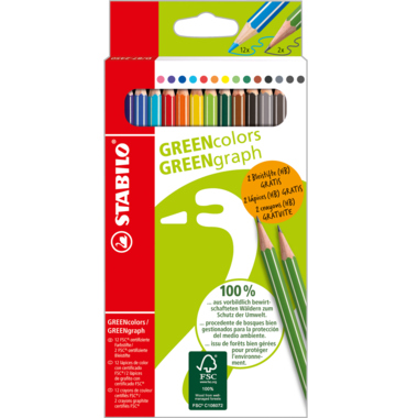 STABILO Buntstift GREENcolors D/87-2450 sort 12+2St