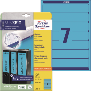 Avery Zweckform Ordneretikett L4763-20 38x192mm blau 140 Stück