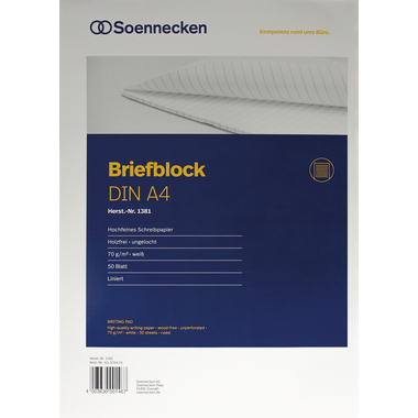 Soennecken Briefblock 1381 DIN A4 70g holzfrei 50Blatt liniert weiß