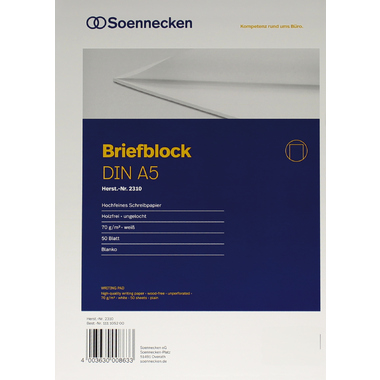 Soennecken Briefblock 2310 DIN A5 70g blanko 50Blatt weiß