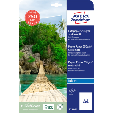 Avery Zweckform Fotopapier Premium 2559-20 DIN A4 250g weiß 20 Blatt