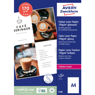 Avery Zweckform Farblaserpapier 1298 A4 beids. gl. 170g 200 Bl./Pa