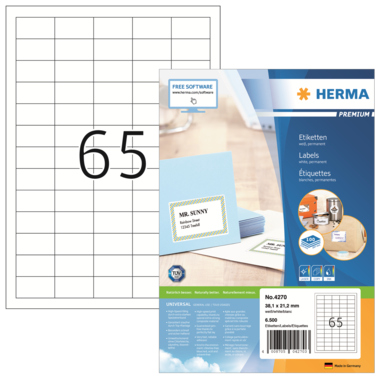 HERMA Etikett PREMIUM 4270 38,1x21,2mm weiß 6.500 Stück