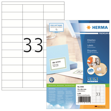 HERMA Etikett PREMIUM 4455 70x25,4mm weiß 3.300 Stück
