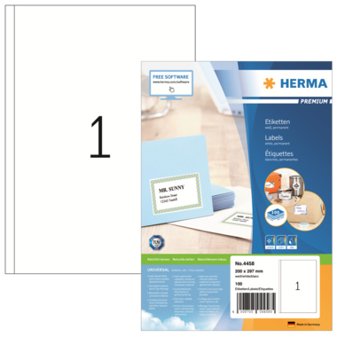 HERMA Etikett PREMIUM 4458 200x297mm weiß 100 Stück