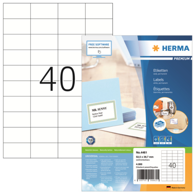 HERMA Etikett PREMIUM 4461 52,5x29,7mm weiß 4.000 Etik./Pack.