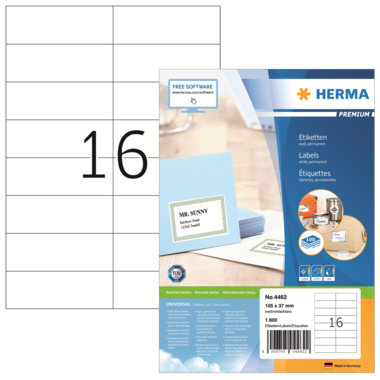 HERMA Etikett PREMIUM 4462 105x37mm weiß 1.600 Stück