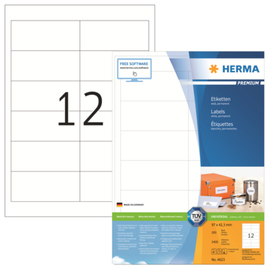 HERMA Etikett PREMIUM 4623 96,5x42,3mm weiß 2.400 Stück