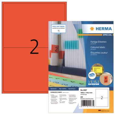 HERMA Etikett 4567 199,6x143,5mm A4 rot 200 Stück