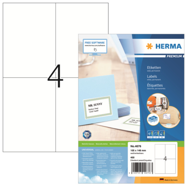 HERMA Etikett PREMIUM 4676 105x148mm weiß 400 Stück